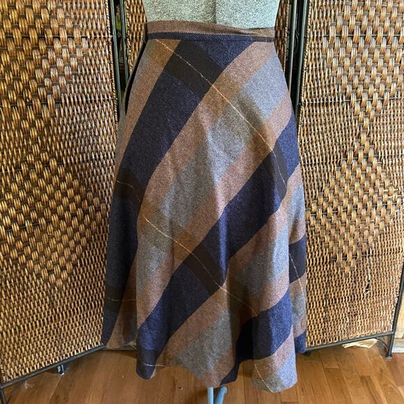 Size S//Vintage 70s Wool Neutral Stripped Midi Skirt - Picture 4 of 6